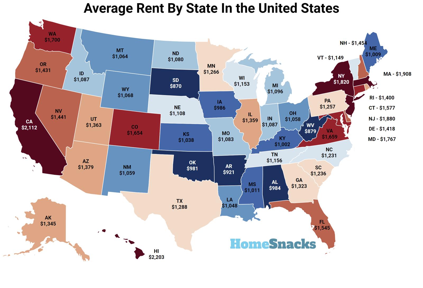 States With The Highest Rent In America Map