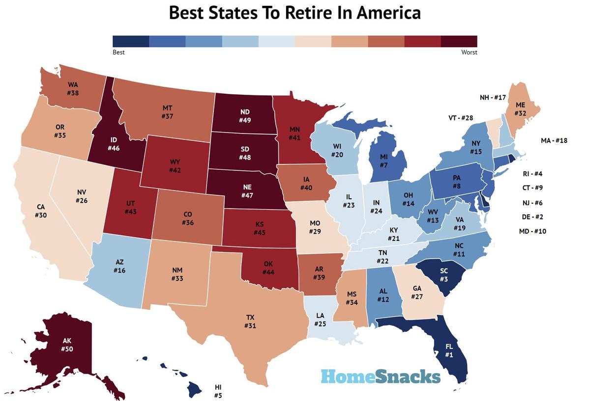 Best States To Retire In America Map