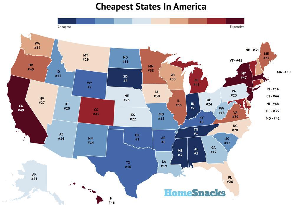 Cheapest States In America Map