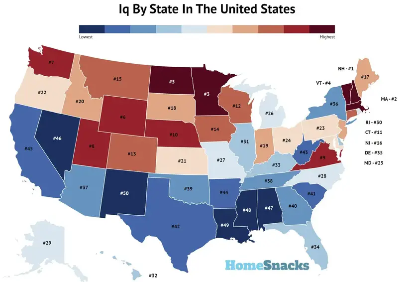 Ranking Of States By IQ In The United States