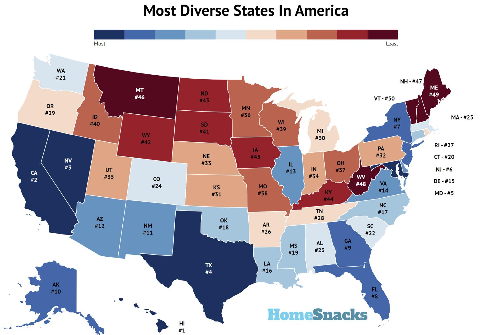 Most (And Least) Diverse States In America For 2021