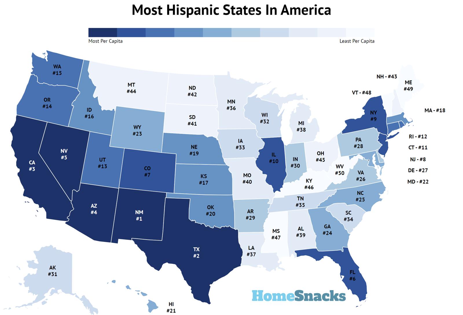 Most Hispanic Latino States In The United States 2024 HomeSnacks