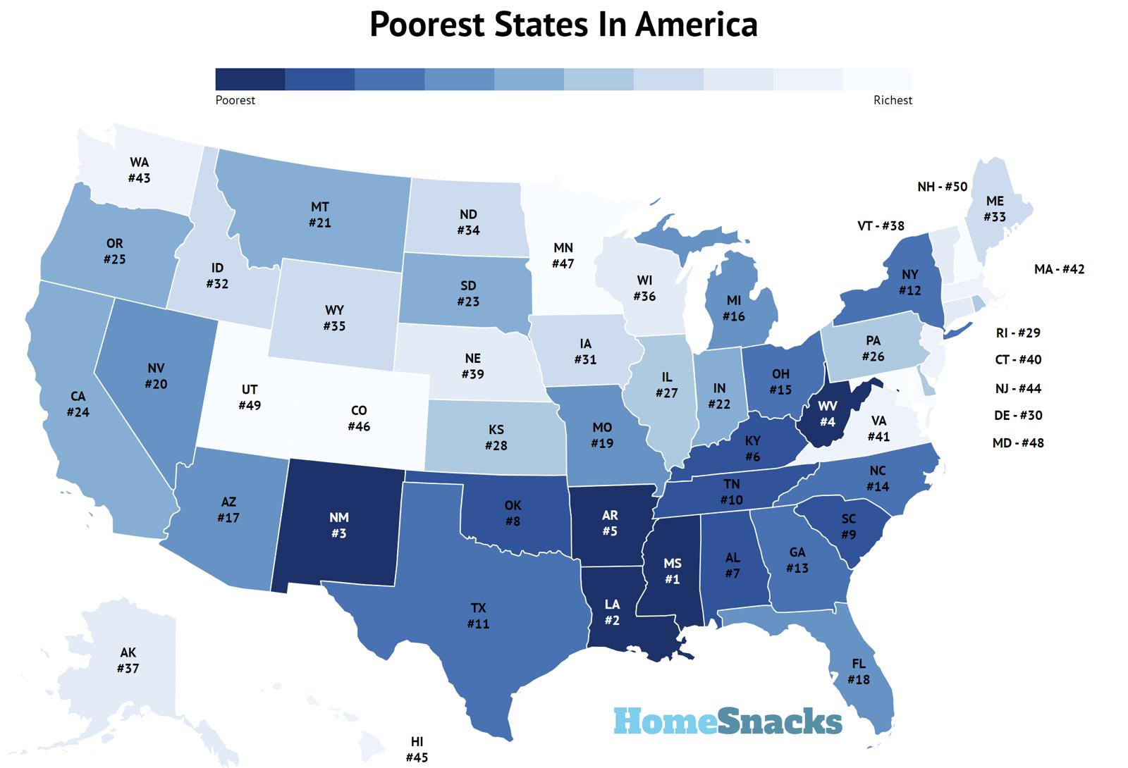 Poorest States In The United States 2024 RoadSnacks