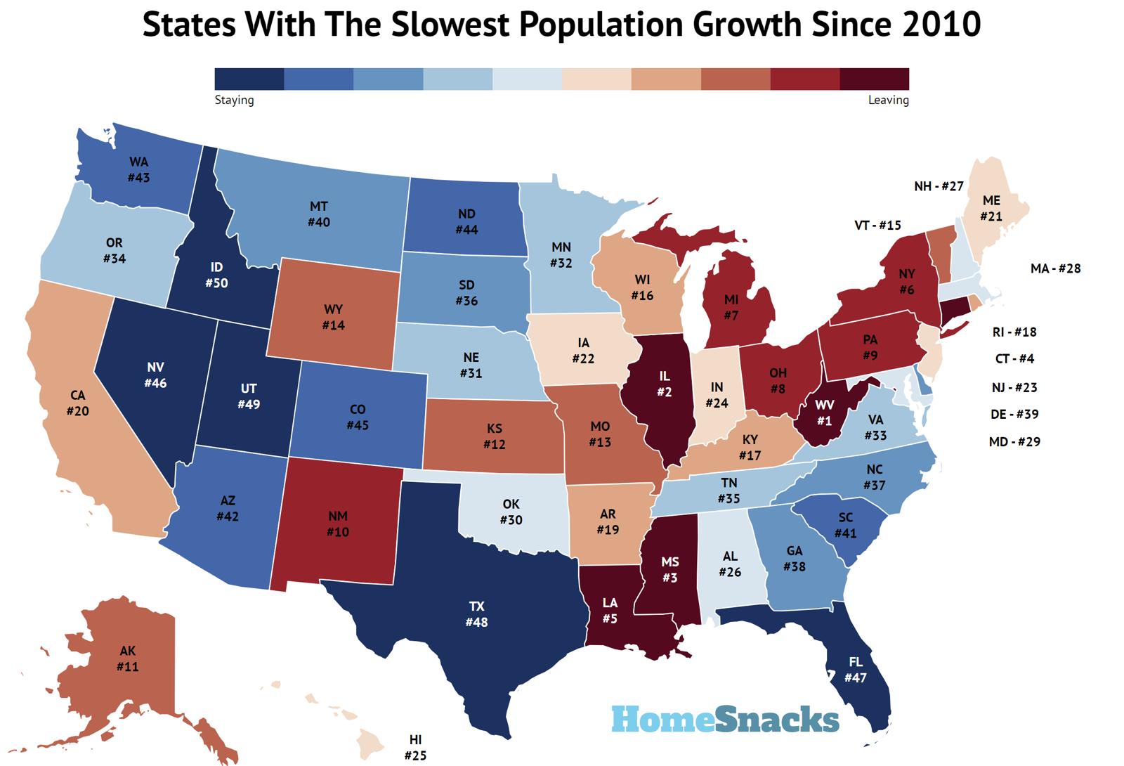 States With The Slowest Population Growth Since 2010 