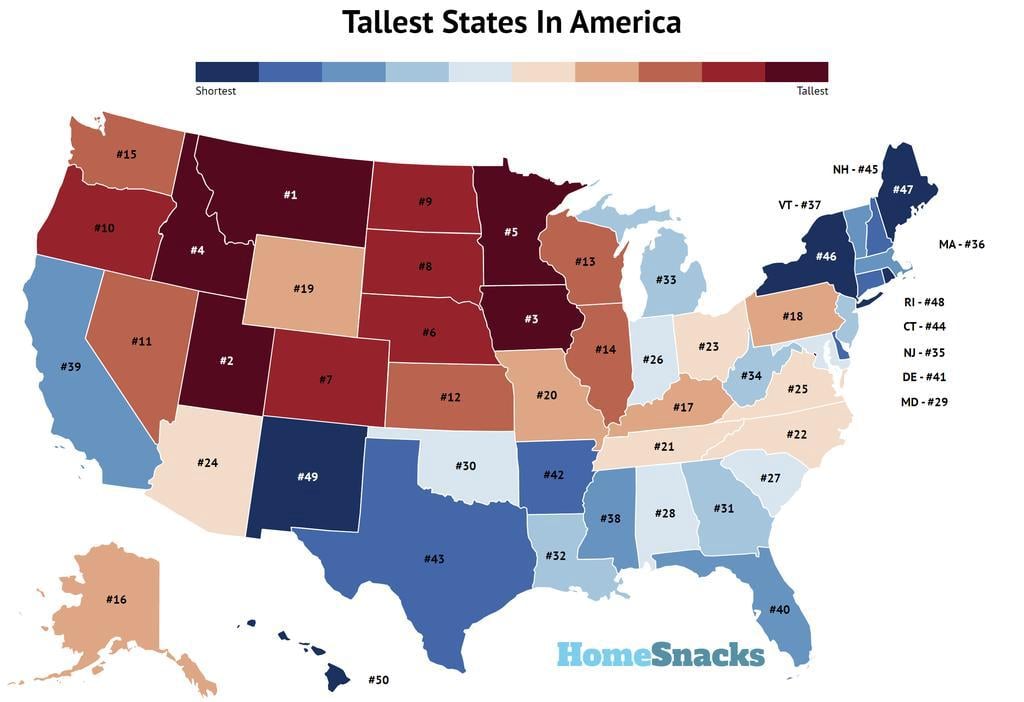 Average Height By State In The United States Heat Map