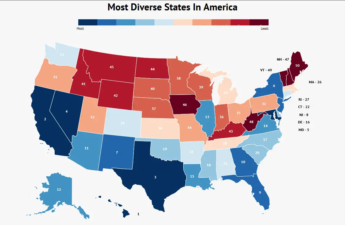 Most And Least Diverse States In America For 2023 Race By State