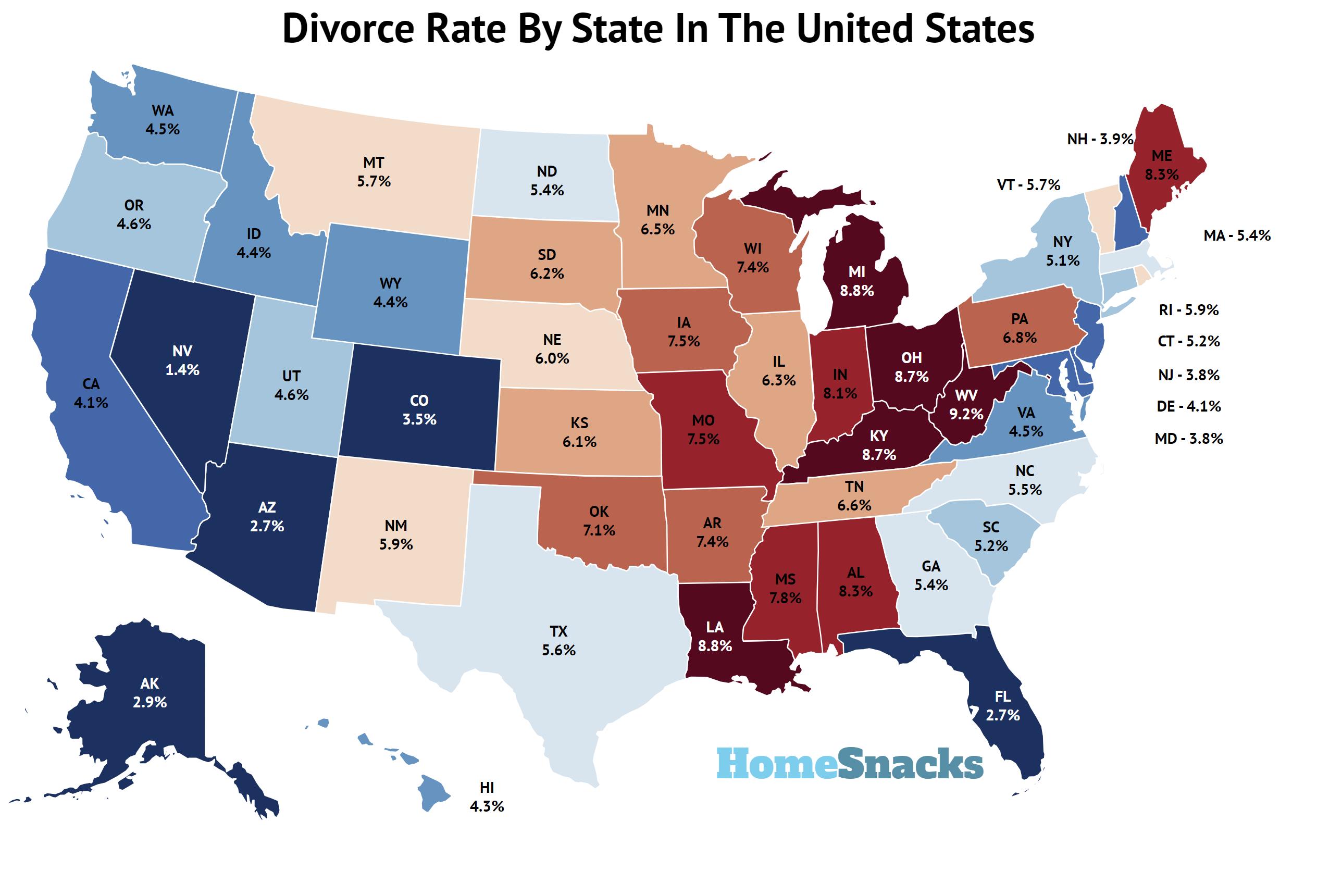 Divorce Rate By State In The United States [2024] HomeSnacks