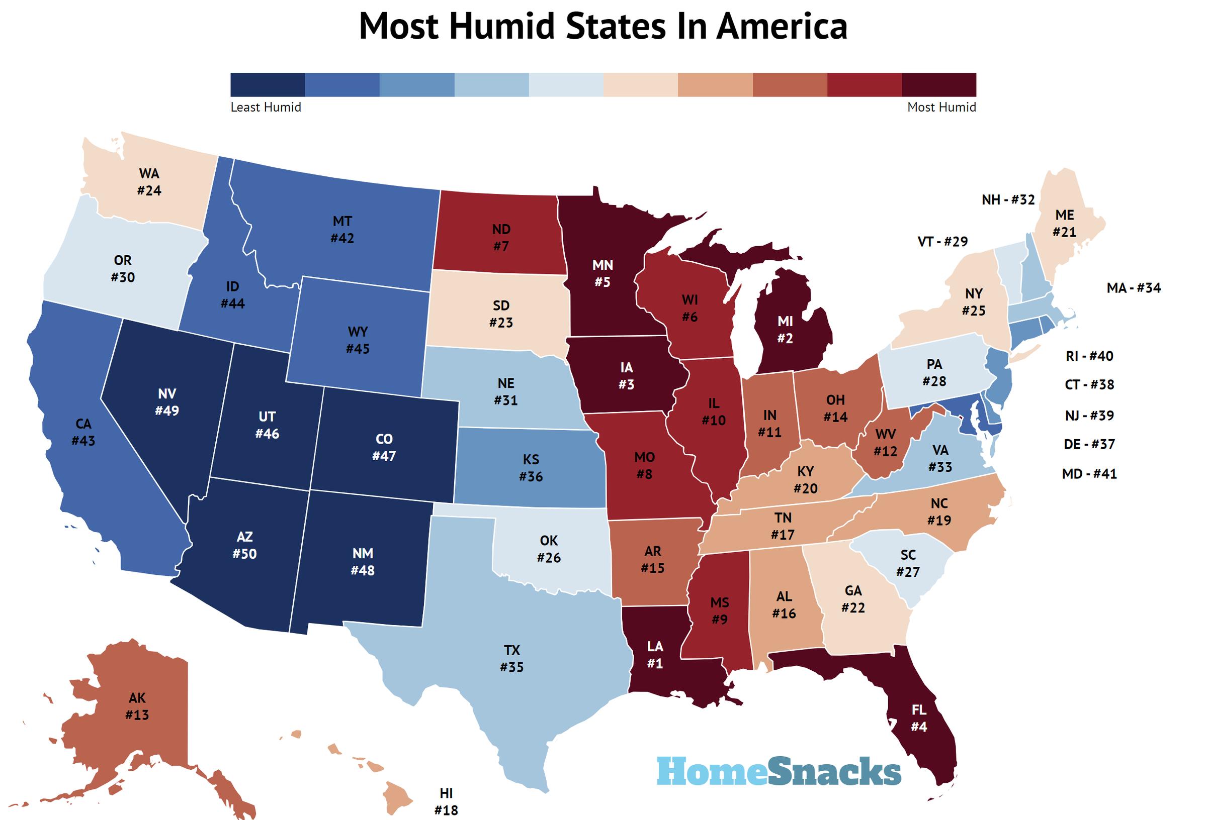 Most Humid States In America 