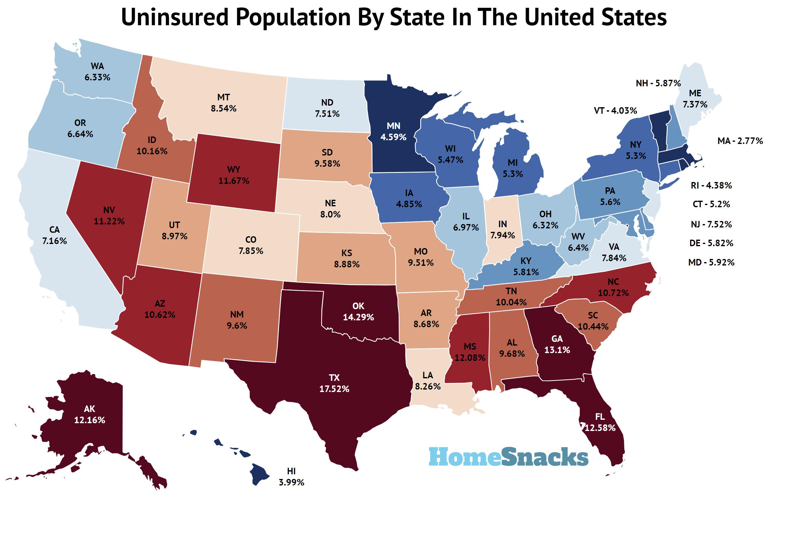 Uninsured Population By State In The United States [2024] HomeSnacks