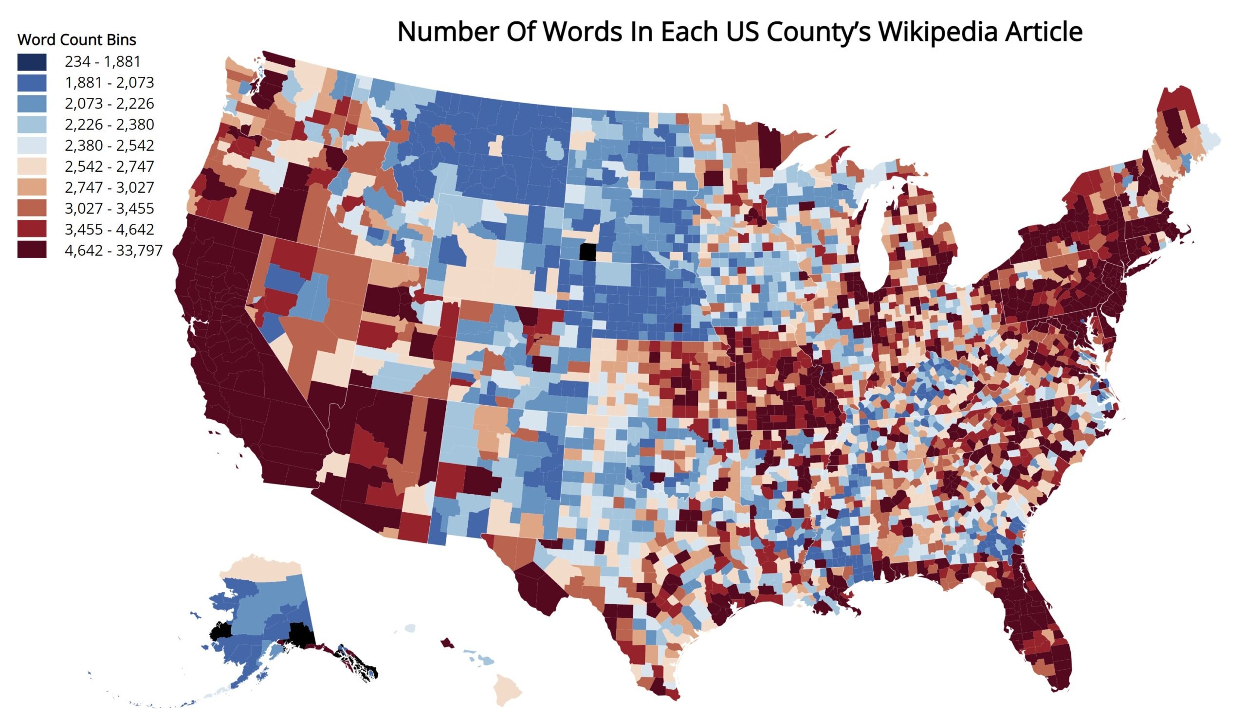 Number Of Words In Each US County's Wikipedia Article | HomeSnacks